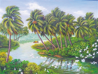椰子树简单油画图片