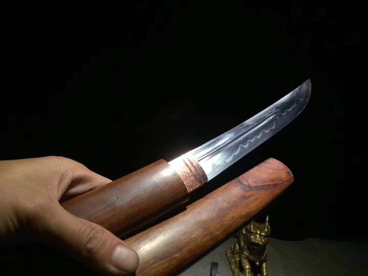 红酸枝t10烧刃小乌丸肋差匕首袖刀 缅甸红酸枝,精致打磨上蜡,手感细滑