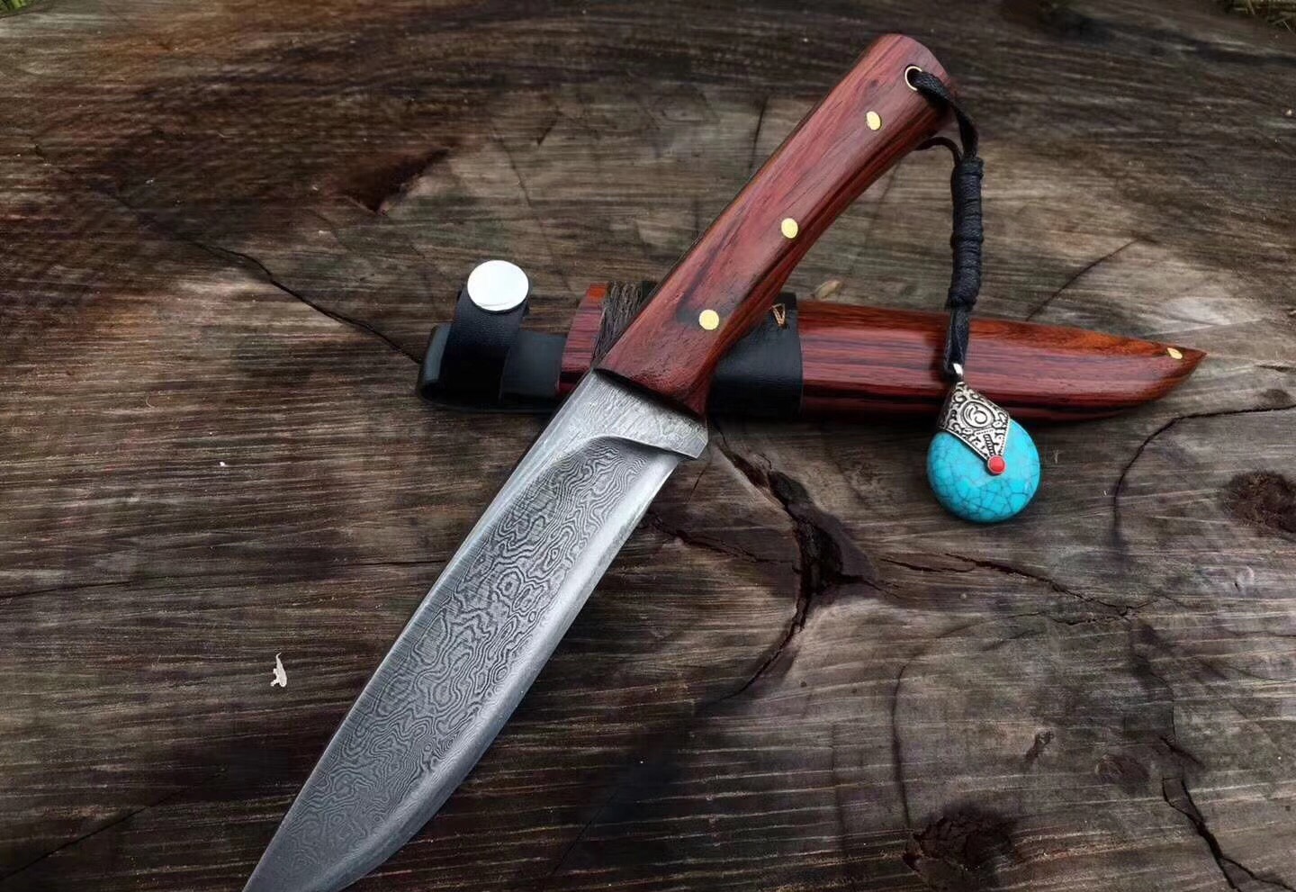 户撒红木百炼钢小猎刀