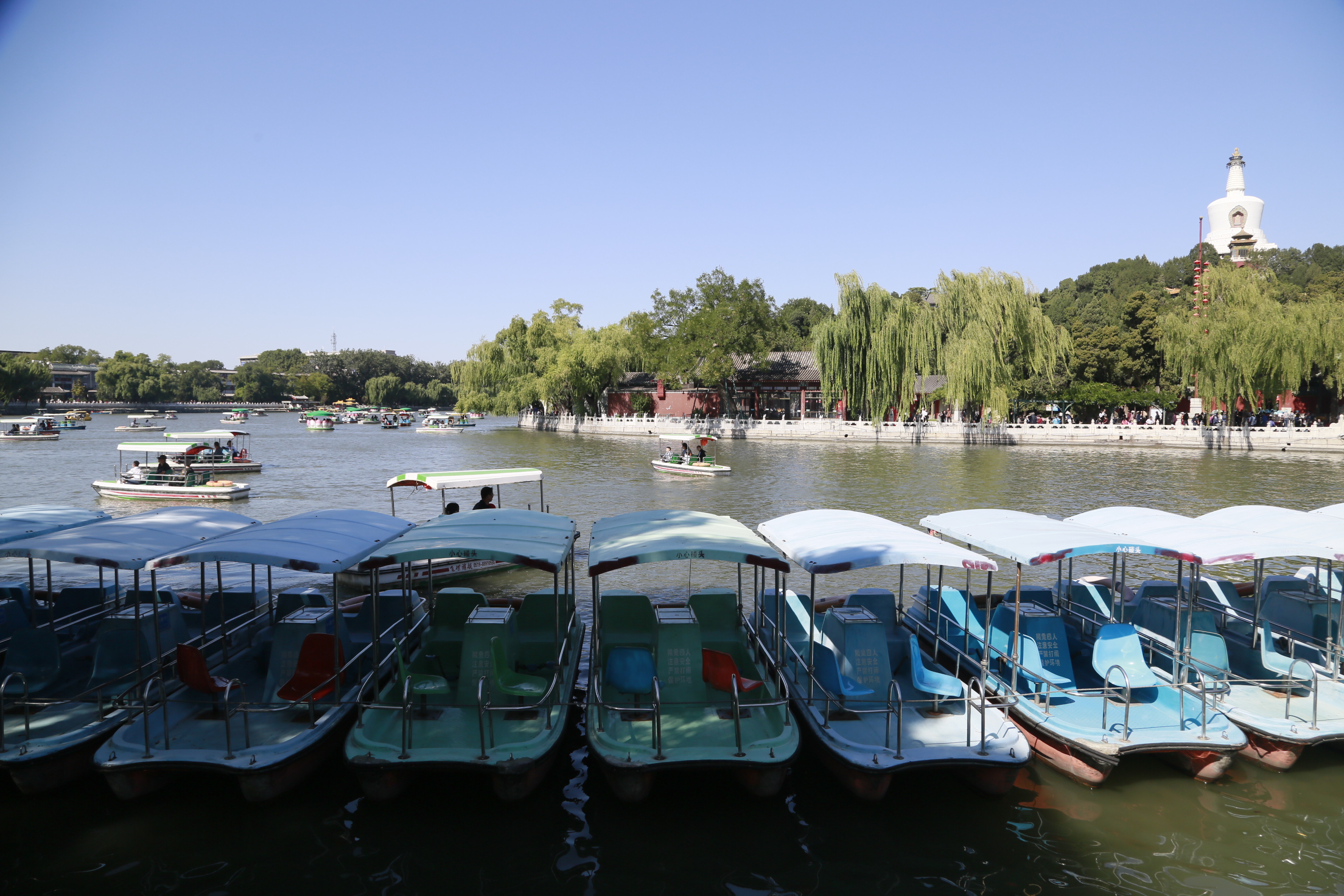 十一假期的北京北海公園,遊船多得像下餃子,還不一定排得上