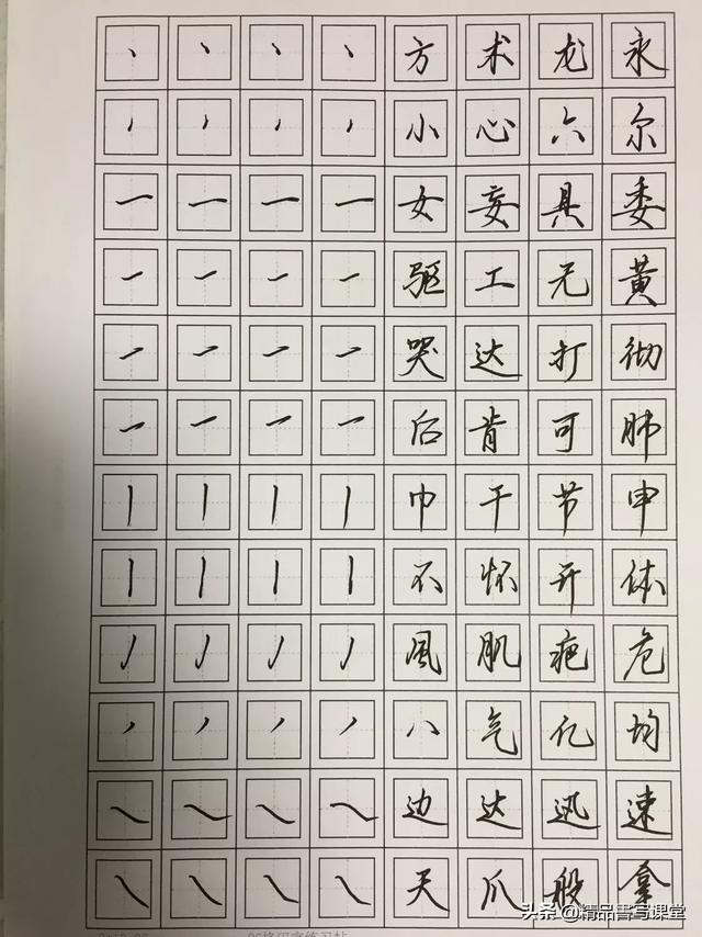 行书,基本笔画结合字例,这样才有效果!