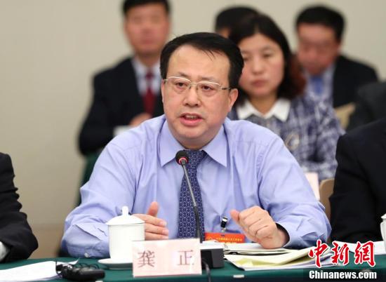 图为全国人大代表,山东省省长龚正发言.