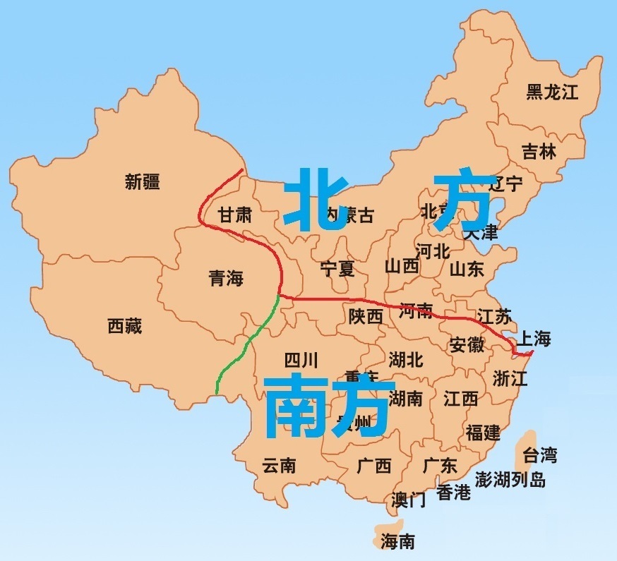 南北方分界线地图图片