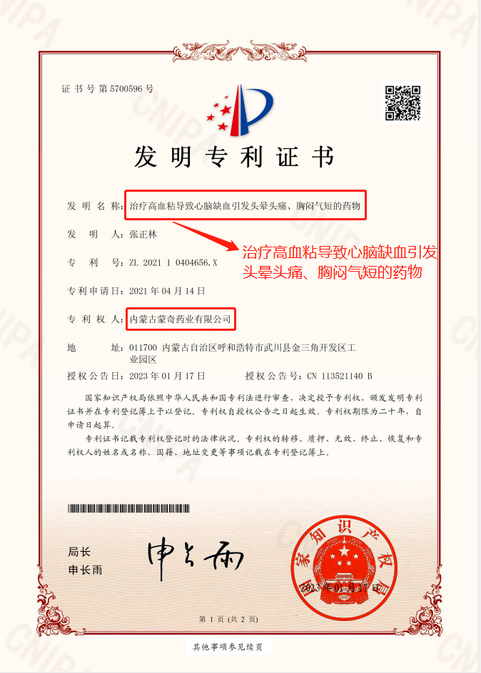 清血八味片荣获国家发明专利!