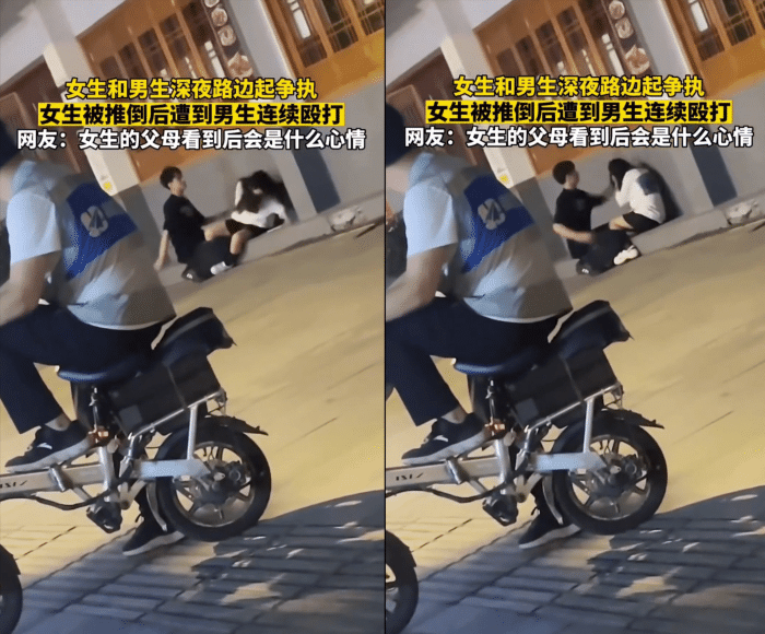 情侣吵架女生被逼到墙边,任由男友拽头发打脸也不还手,网友心疼