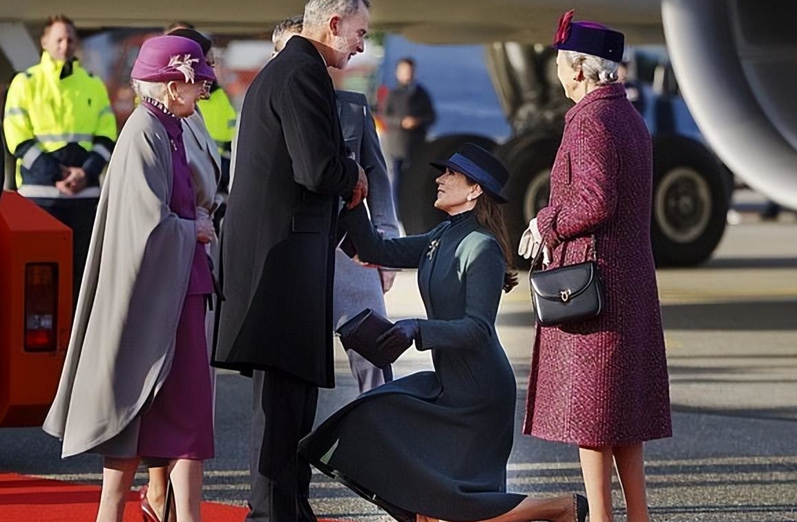 51岁丹麦王妃向西班牙国王行屈膝礼,小腿平行地面,比凯特的标准