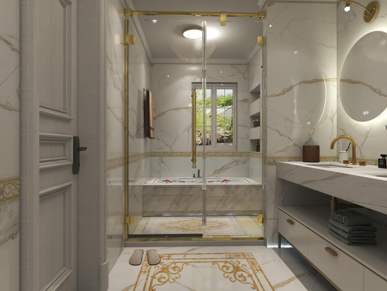 大户型简欧风浴室,用淋浴房做三式分离太香了