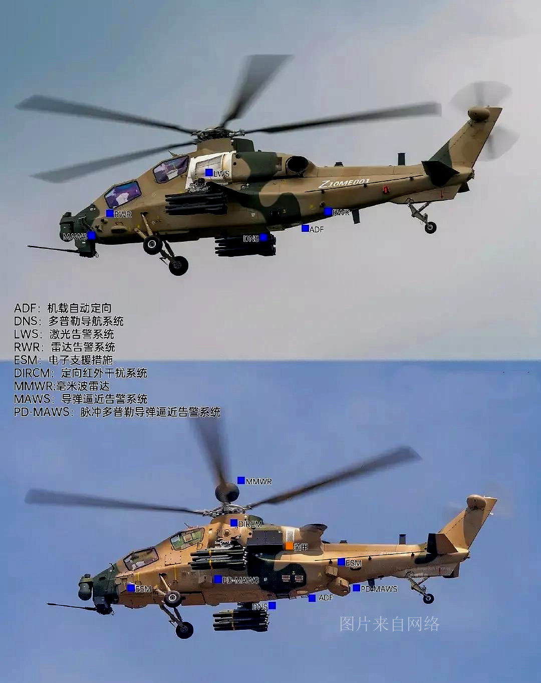 武直10进行训练,排气口朝上,或安装功率1340千瓦涡轴9改发动机