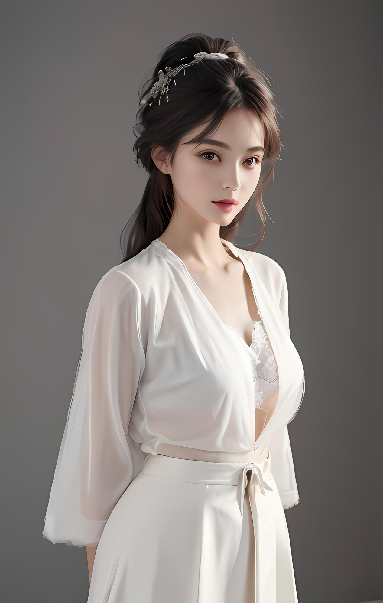 ai绘画002:仙气飘飘的白裙美女,朦胧美感谁能不爱?