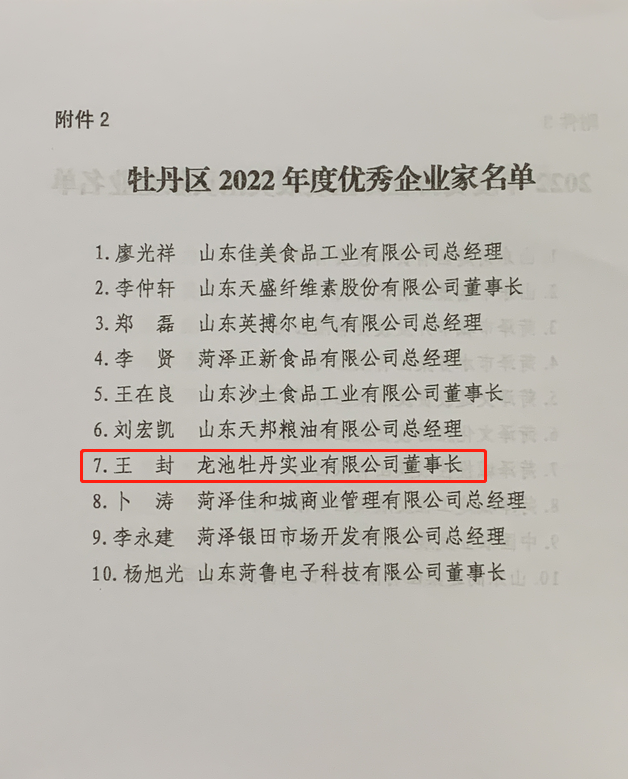 喜报!王封董事长荣获2022年度优秀企业家称号!