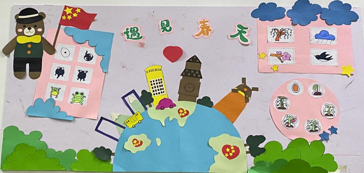 "相约春天 遇见美好"中心幼儿园《发现春天》主题墙环创展示