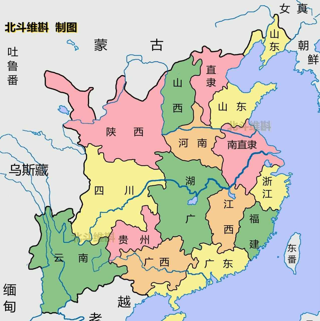明朝两京十三省地图图片