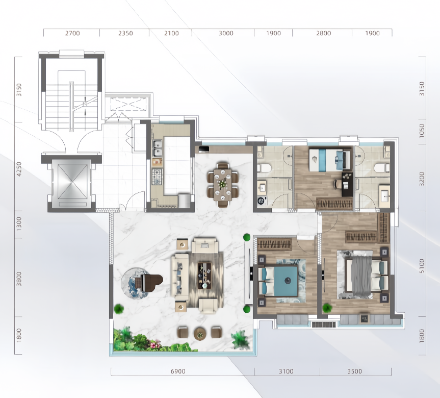 柏悦府151平三室户型
