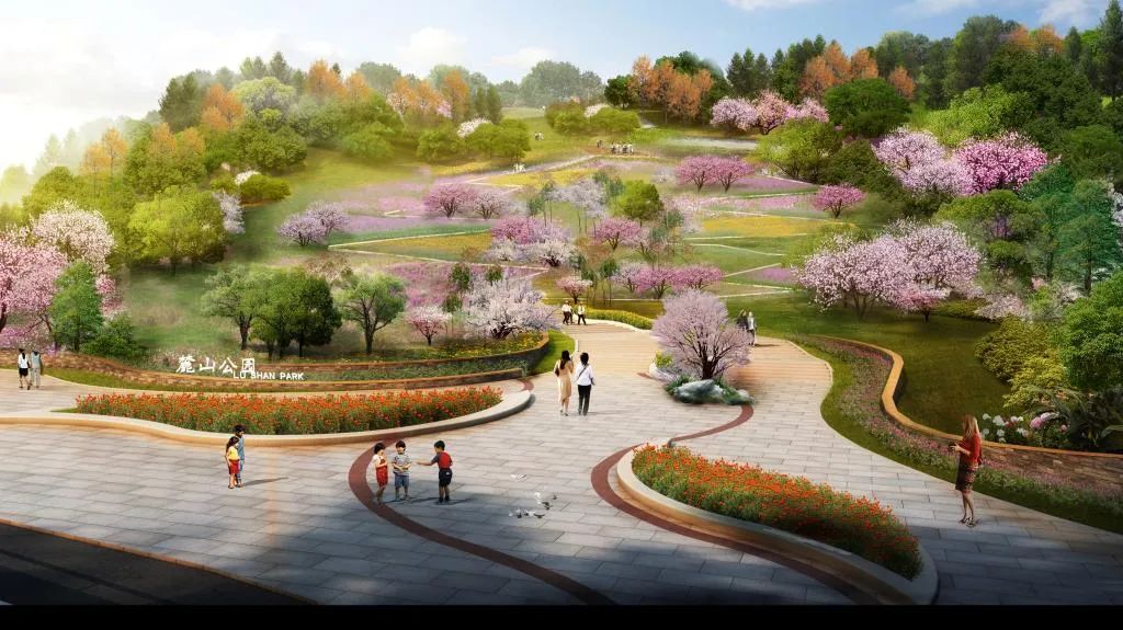鹿山公园效果图同时为更好保障市民游玩,还拟规划建2个车行入口,2个人