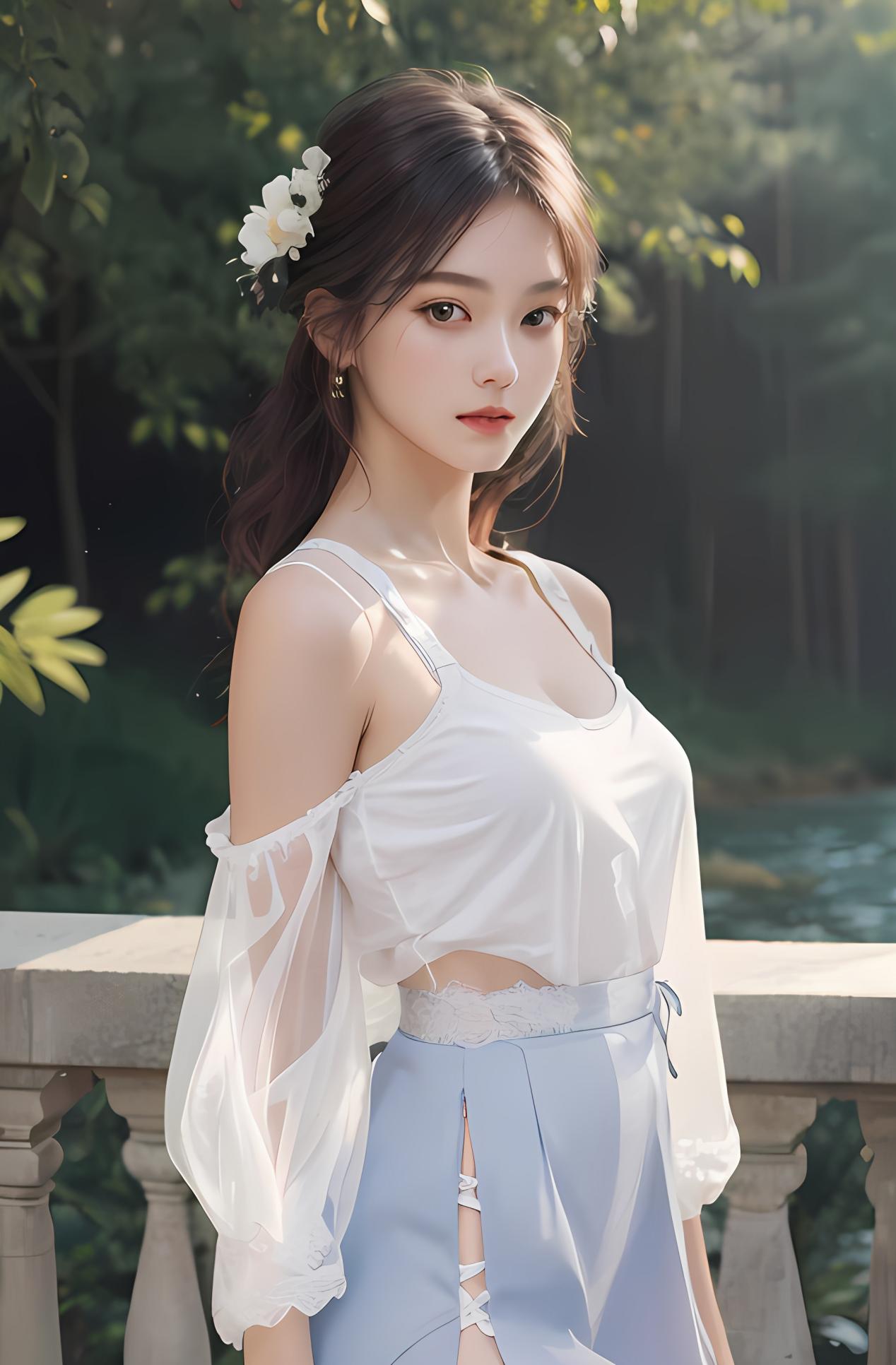 ai绘画002:仙气飘飘的白裙美女,朦胧美感谁能不爱?