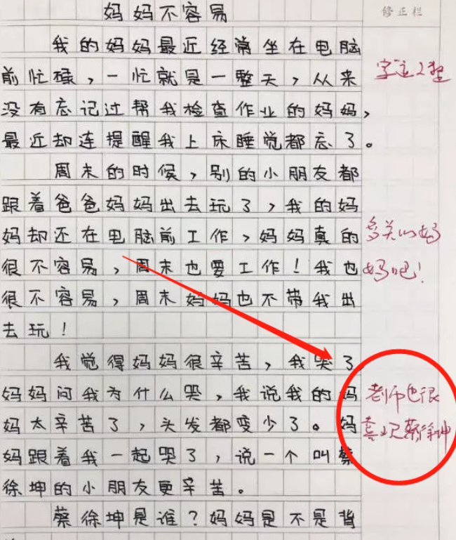 小学生将蔡徐坤写进作文,老师的评论直接打脸,网友:干得好!