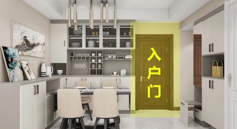 户型没有玄关,进门就见客餐厅,左侧是餐厅,右侧则通向厨房.