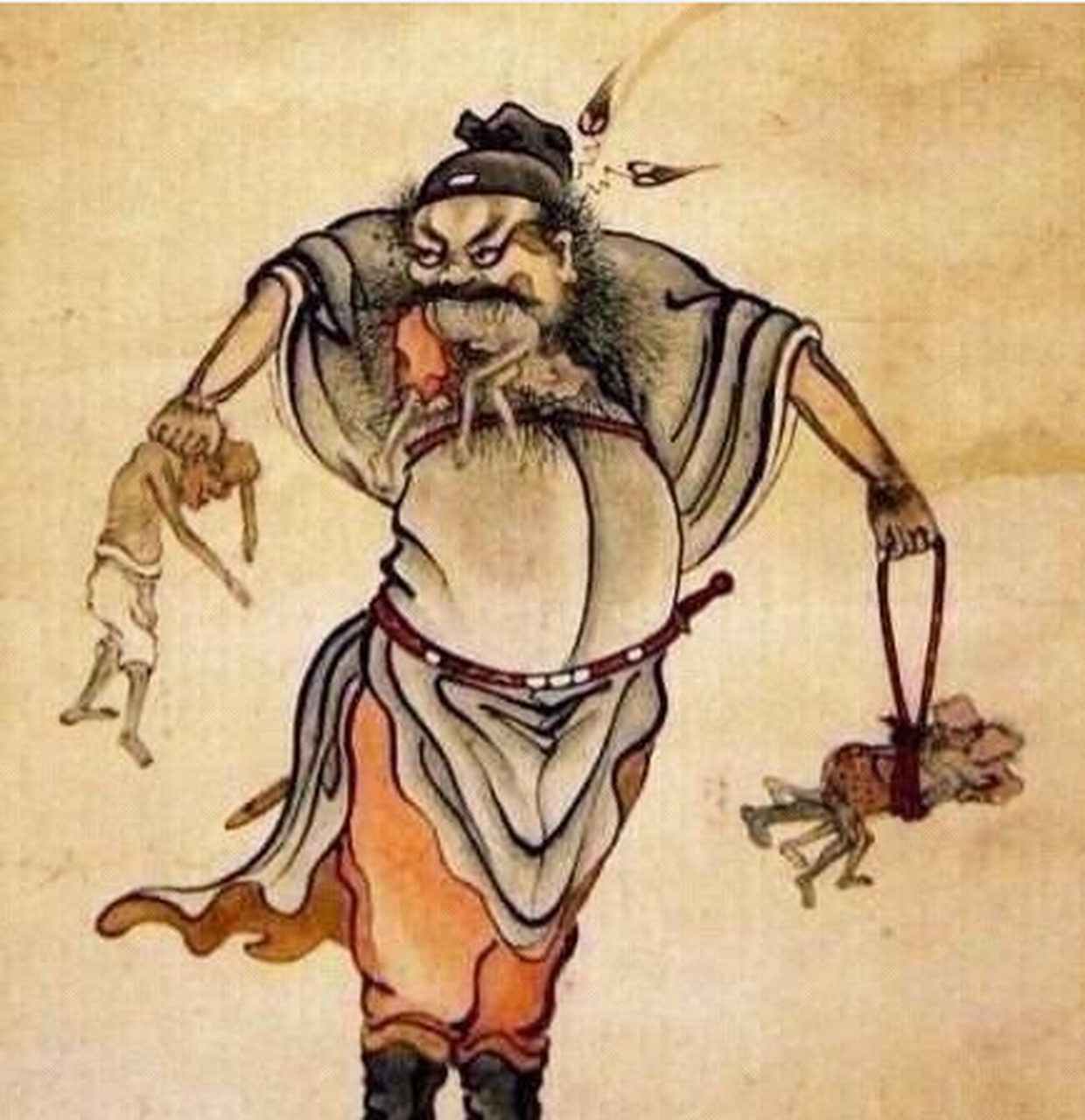 分享一幅天师捉鬼图,小人在风水之中又称小鬼.