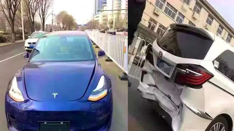 特斯拉Model 3国内首撞引讨论：本田被撞出个大坑,汽车,车评,好看视频