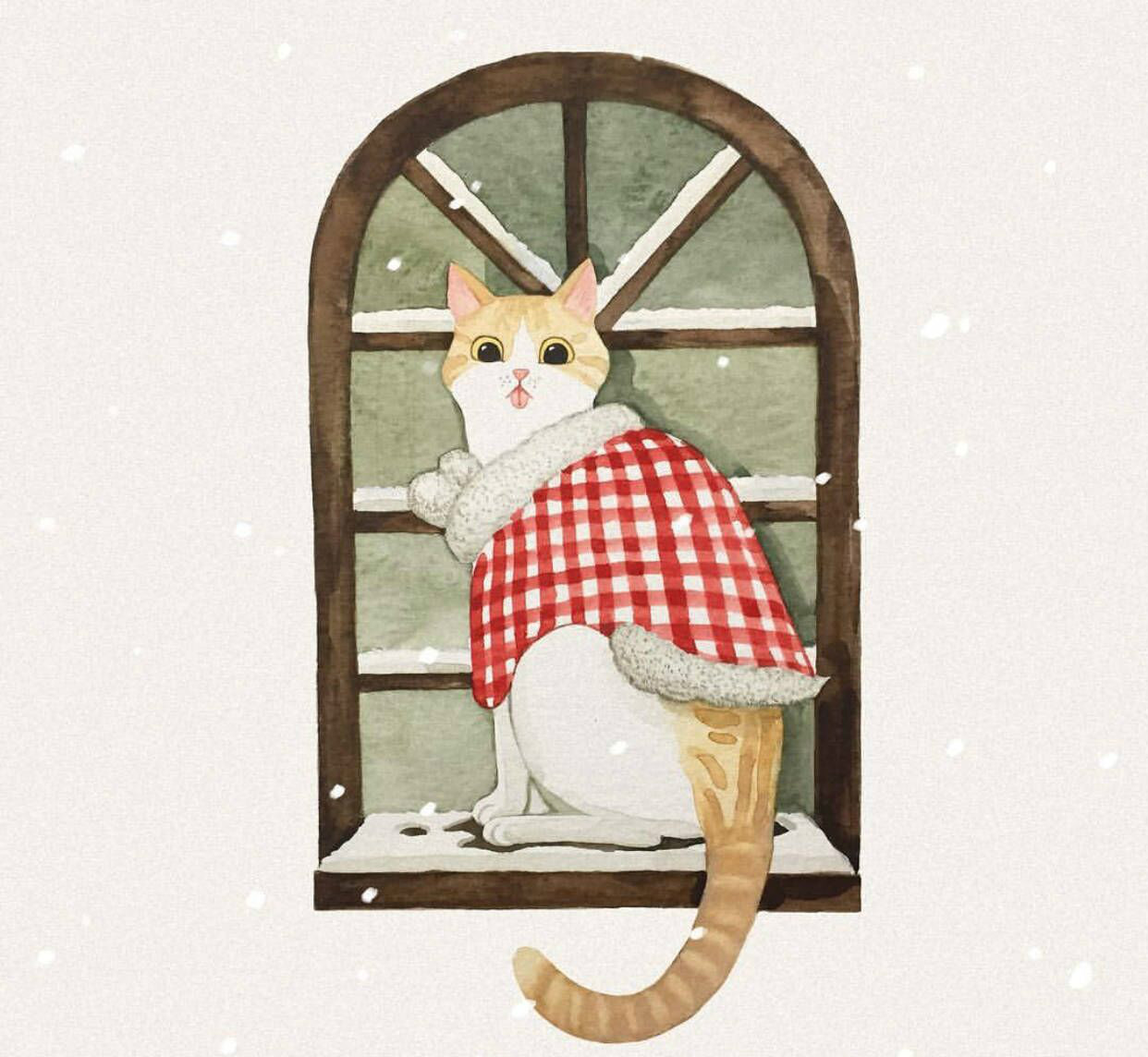 水彩猫咪插画,悠闲自在的小时光,暖暖的画风,生动有趣,好可爱