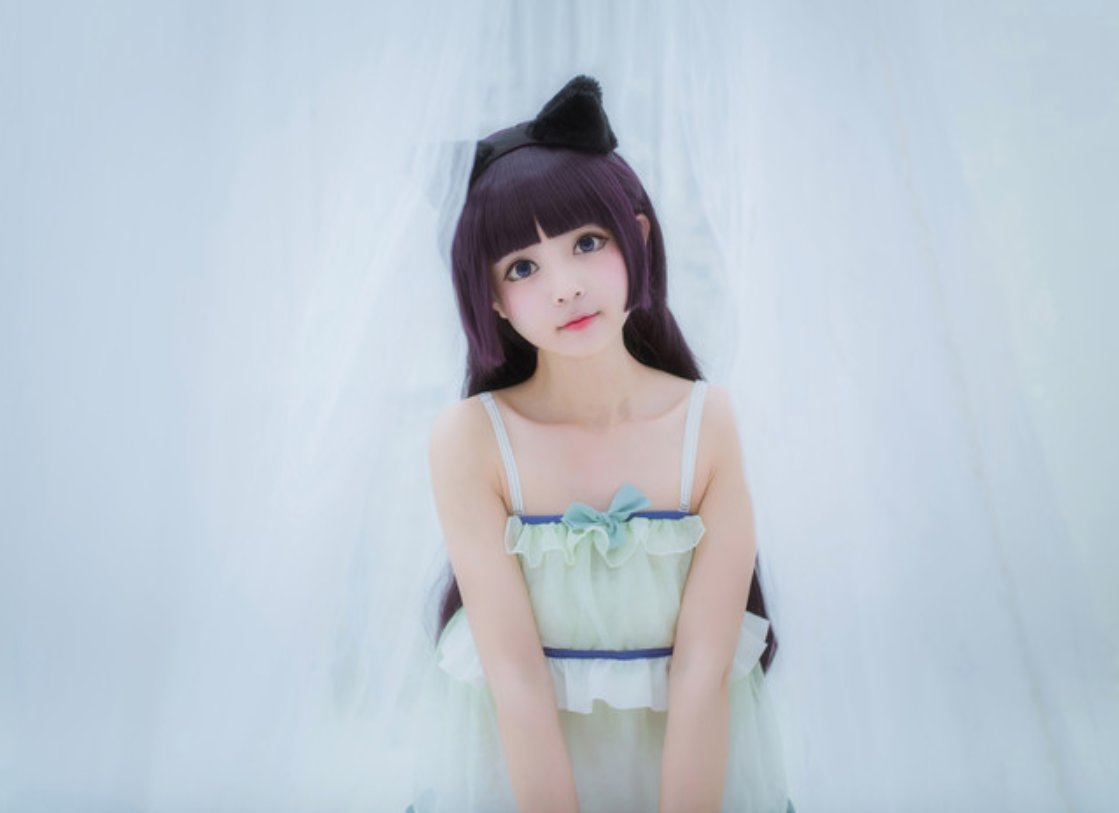 唯美二次元cos,五更琉璃睡衣装,呆萌小猫咪来袭