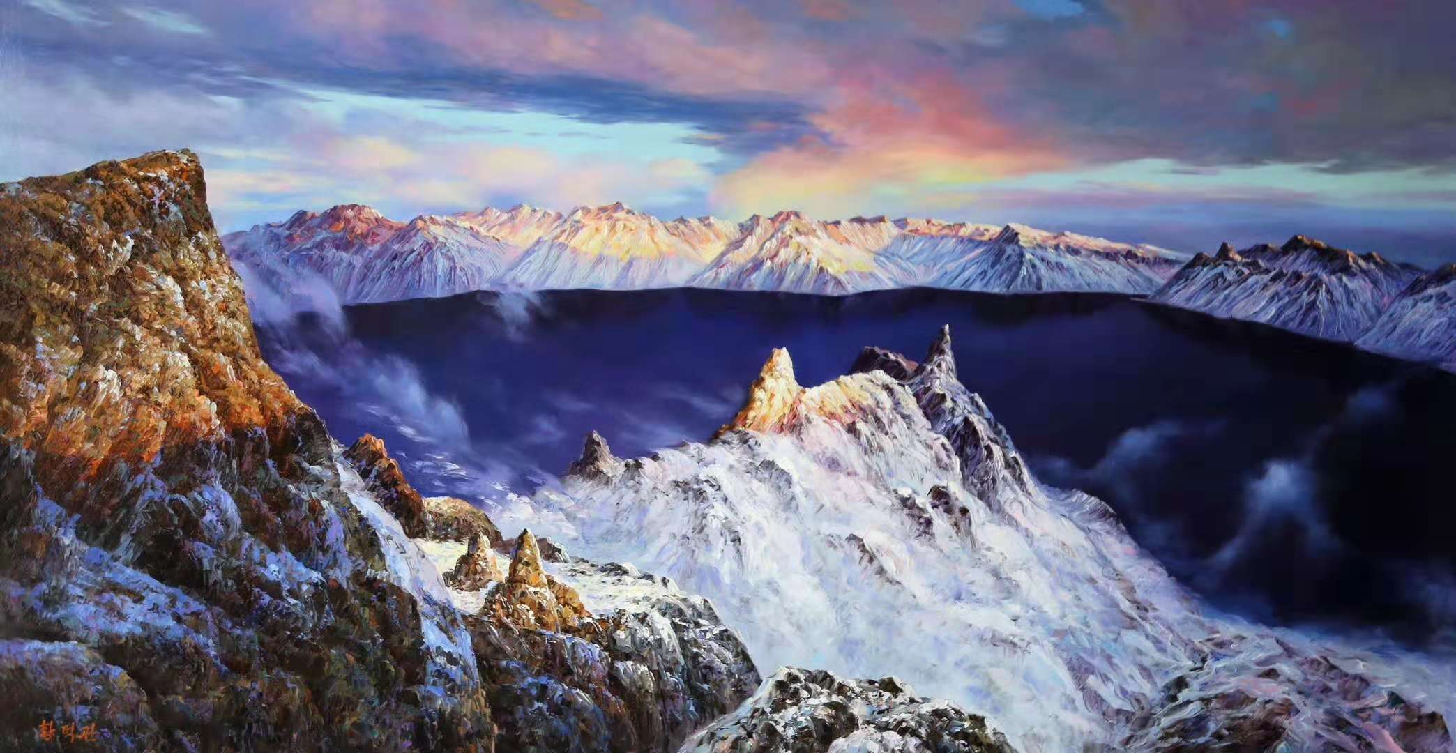 油画(1),有"聚宝盘"之称的天池,画成油画更美.