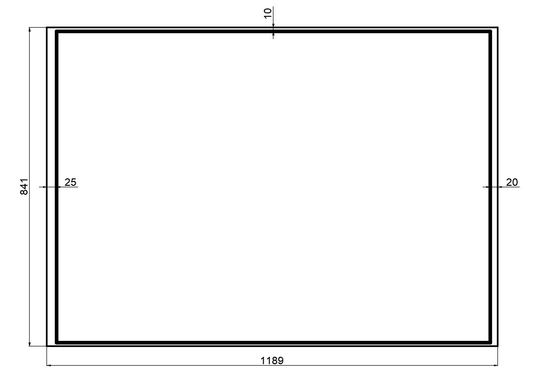 图框距离是25mm,10mm,10mm,如下图所示 a1纸的尺寸是594mm×841mm