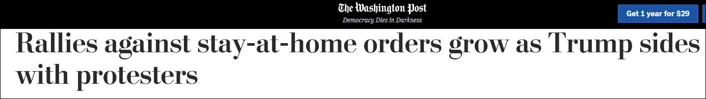 「推荐」美国多州民众抗议“居家令”，特朗普竟“加油鼓劲”：解放这三州