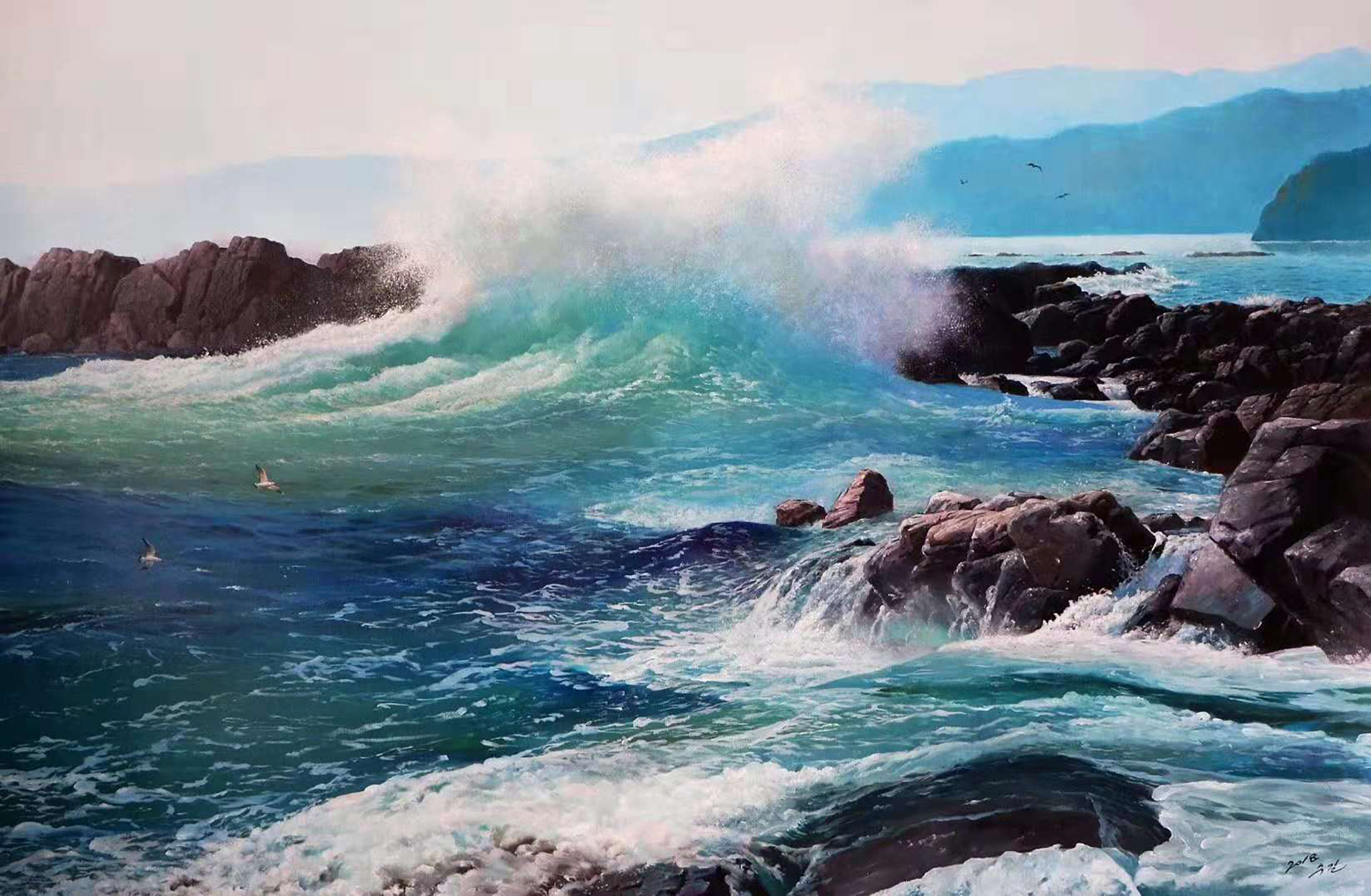 法国海浪油画图片
