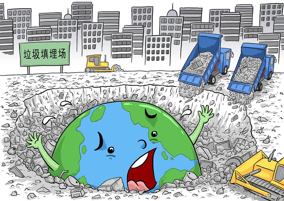 厕所后竟然忘记了倾倒固体废物填埋河道破坏生态环境填埋垃圾污染卡通