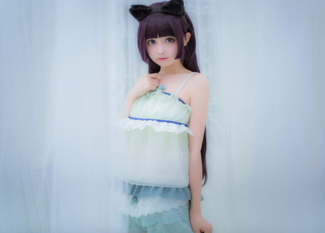 唯美二次元cos,五更琉璃睡衣装,呆萌小猫咪来袭