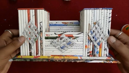 教你用舊書紙做一個紙編筆架盒，摺紙教程！