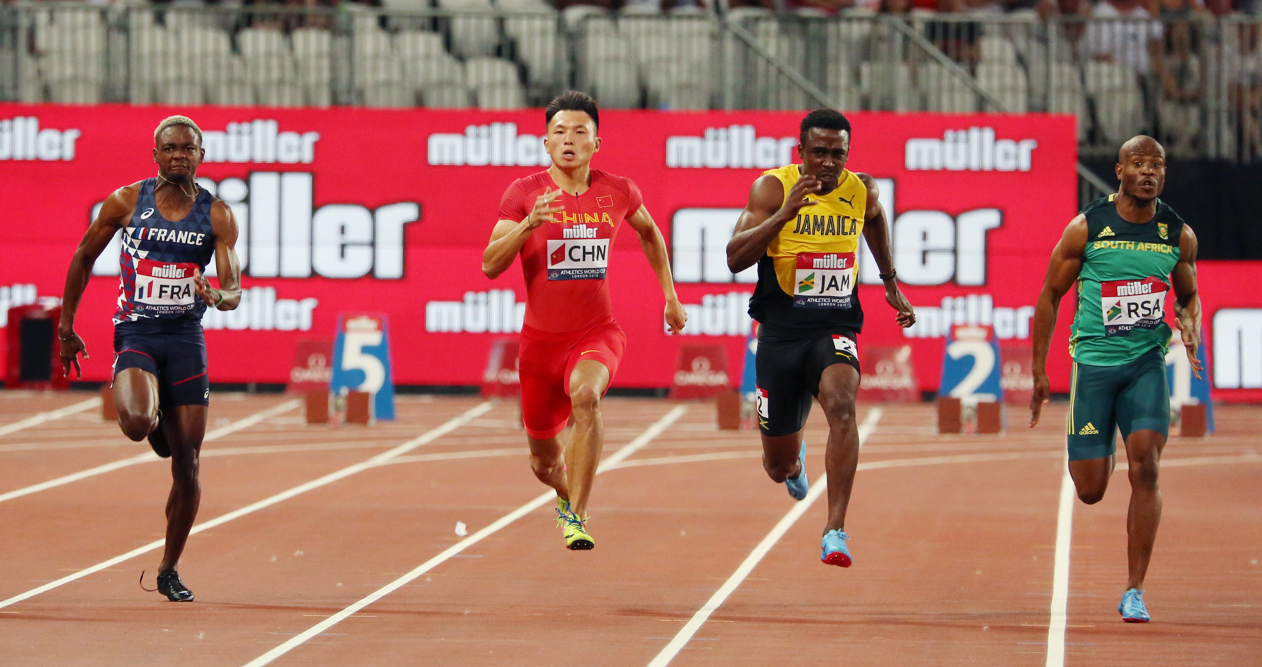 田径——伦敦世界杯:许周政获男子100米第五名(1)