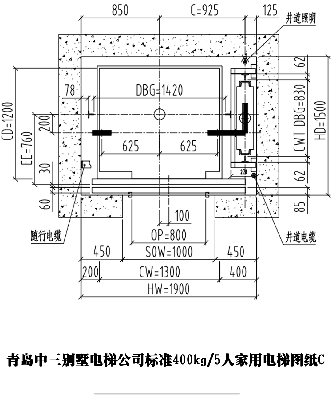 其中400公斤/5人规格对于新建别墅较有意义,毫无疑问更大点电梯尺寸用