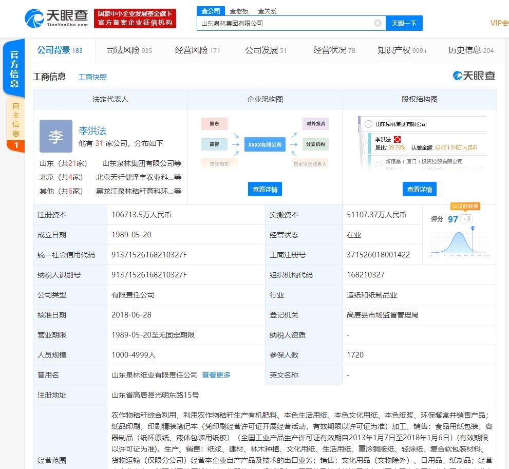 "纸业巨头"泉林集团破产重整 将遴选破产重整管理人