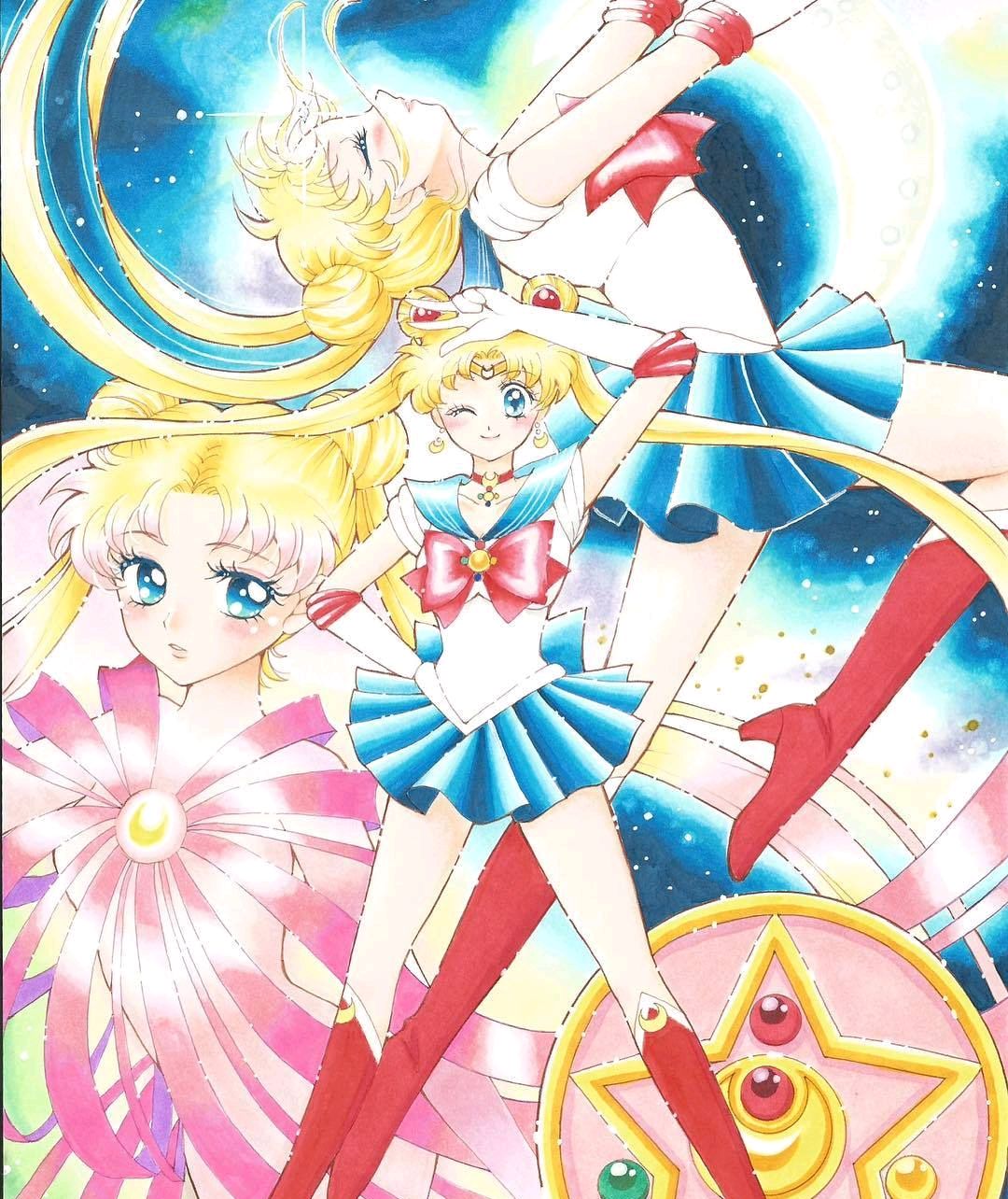 马克笔画得美少女战士实在太惊艳了,色彩超美,创意也很棒