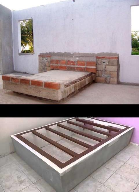 嫌弃木工打的地台床不结实,直接用红砖自己砌了张床,结实耐用!