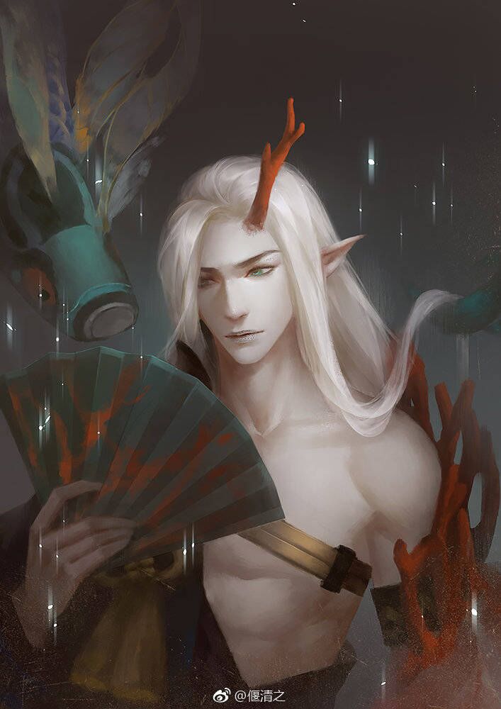 一组阴阳师同人插画,白发妖娆,眼神撩人,晴明,插画师:偃清之