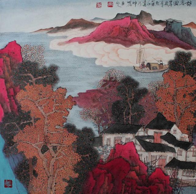 著名画家郭明信的现代工笔重彩山水画赏析