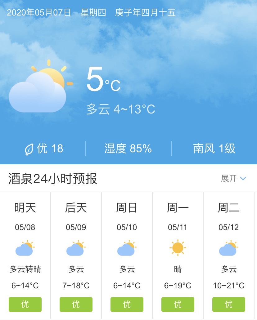 天气快讯!甘肃武威张掖酒泉5月8日起未来五天天气预报