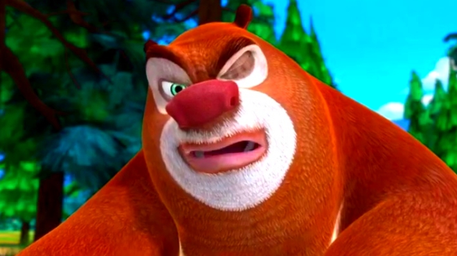 熊熊用苹果练习射击,熊大一个都没打中,熊二打中了6个