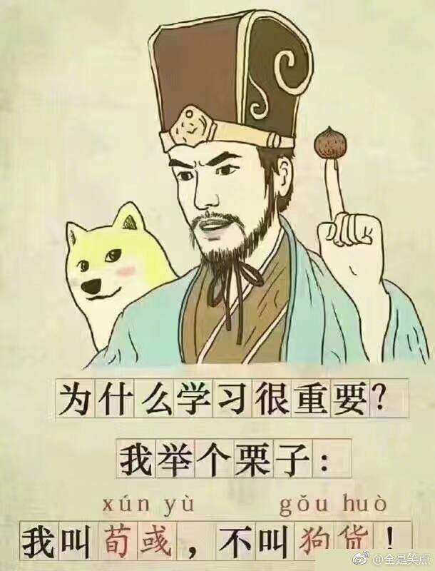 学习很重要,举个栗子:我叫荀彧,不叫狗或!