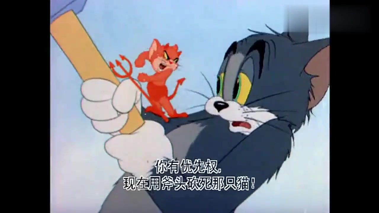 动漫壁纸:恶魔老鼠引诱汤姆砍红毛猫的头,汤姆下不去手