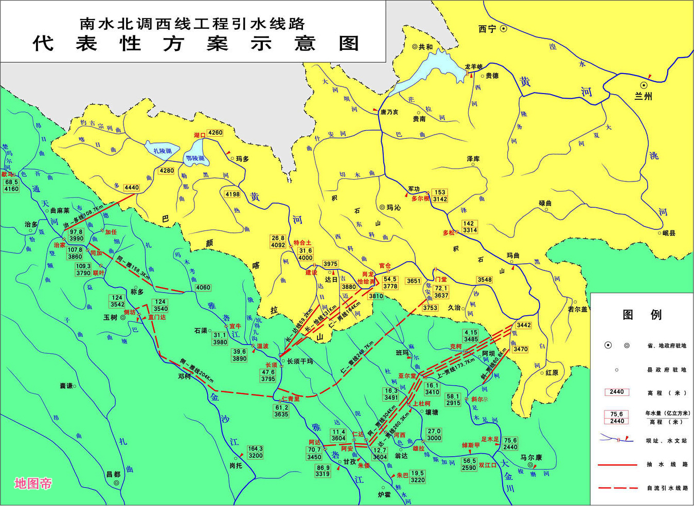 南水北調西線中線東線,三條線工程總體詳細示意圖