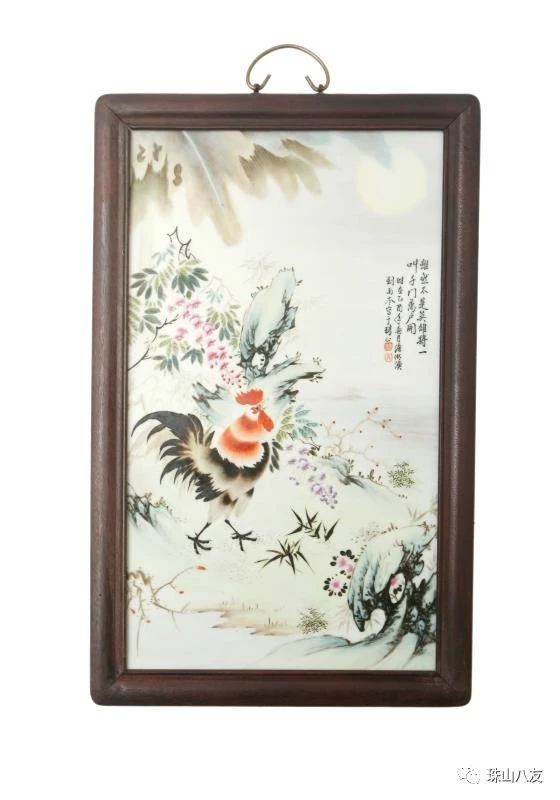 精品赏析—刘雨岑粉彩瓷板画雄鸡图