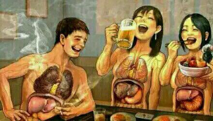 一张图告诉你吸烟 喝酒 暴饮暴食对身体有多大的危害