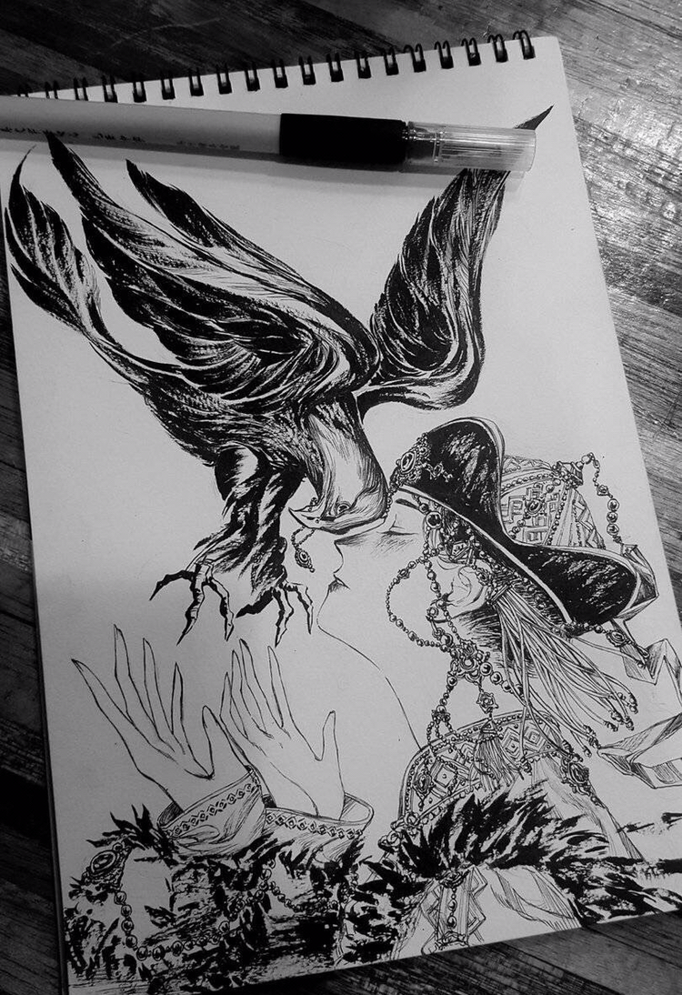 铅笔手绘,欧式复古风的卡通人物线稿,画风华丽