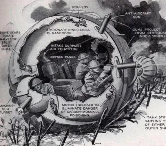 传说免疫任何炮弹的球形坦克到底如何?查无实据,仅存在于图纸上