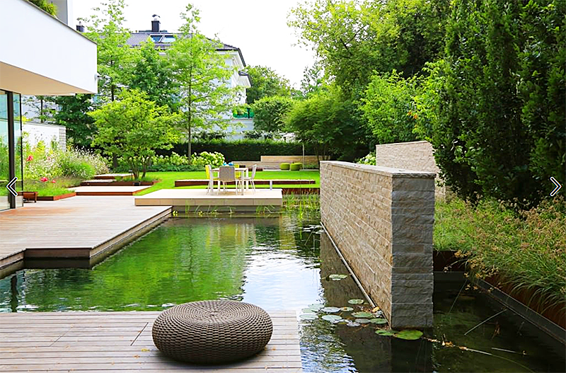 庭院设计;一个有荷花池和铁艺石板台阶的花园,把诗情画意搬回家