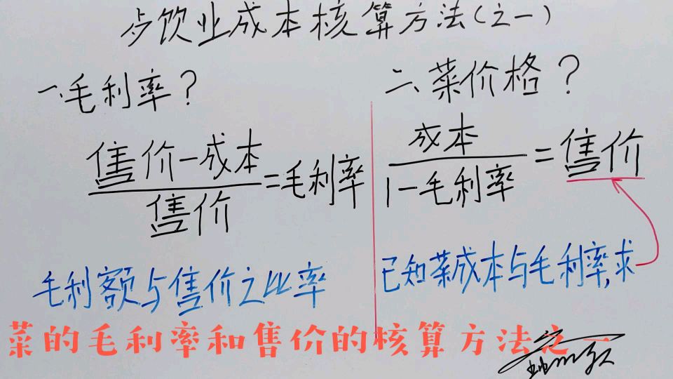 菜的毛利率和菜的售价核算方法之一